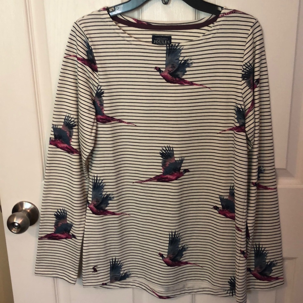 Striped sweater with birds